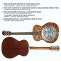 Beginner Metal Resonator Guitar, Full Size Circular Neck Traditional Resonator, Built In Preamplifier Tiger Wood