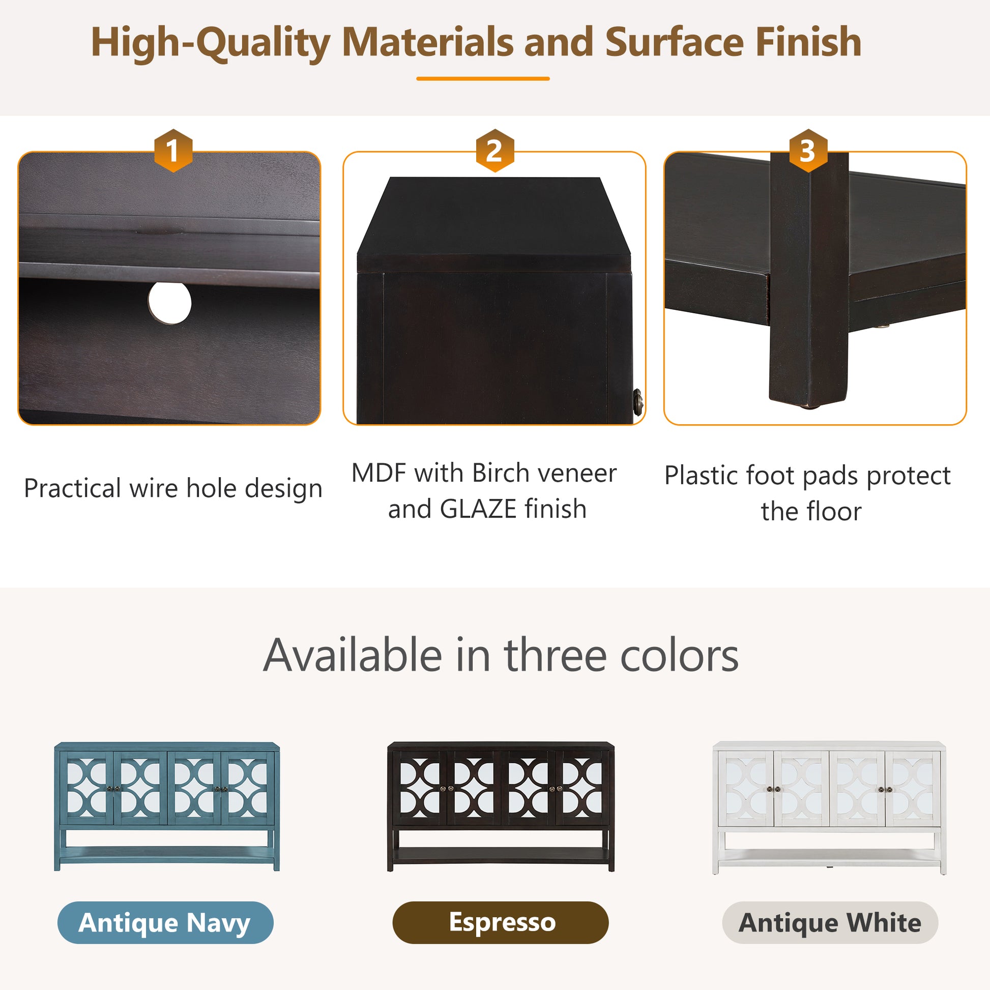 Elegant Retro Console Table Storage Cabinet Sideboard With Mirrored Doors, Spacious Shelves, And Durable Acacia Wood Legs Perfect For Living Room, Dining Room, Or Entryway Espresso Espresso Primary Living Space Solid Wood Mdf