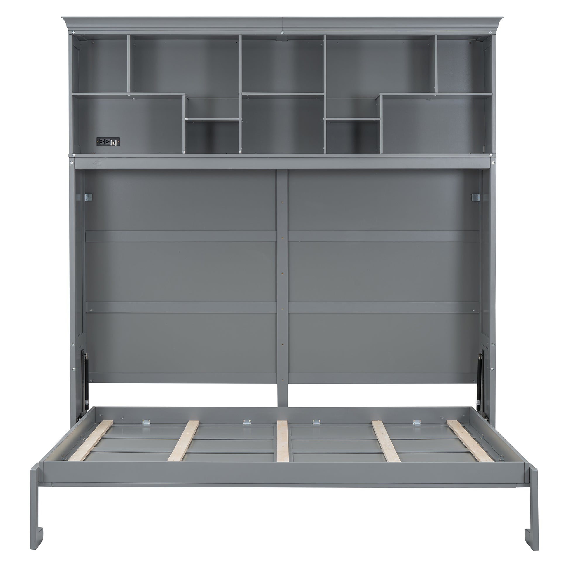 Queen Size Murphy Bed Wall Bed With Top Shelves & Usb,Gray Queen Gray Plywood