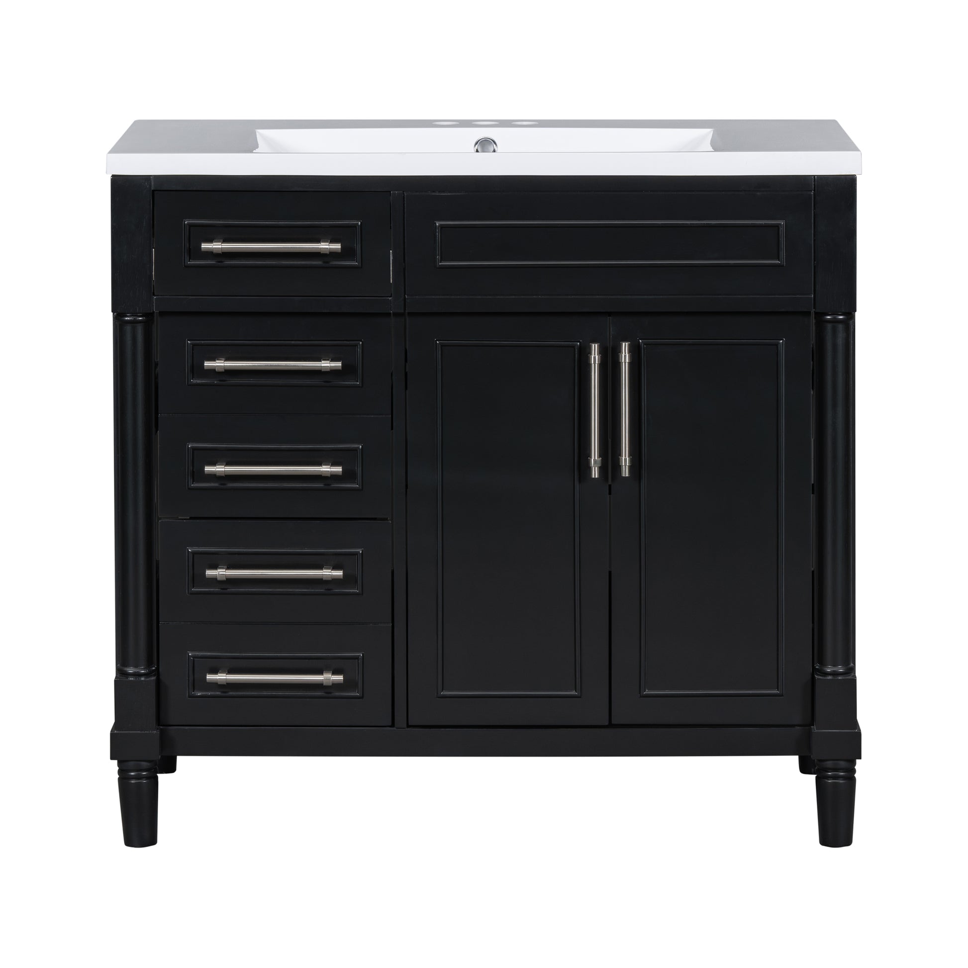 36'' Bathroom Vanity With Top Resin Sink, Freestanding Bathroom Storage Cabinet With 2 Drawers And A Tip Out Drawer, Solid Wood Frame Vanity Set, Height Adjustable Shelf Black Bathroom Solid Wood