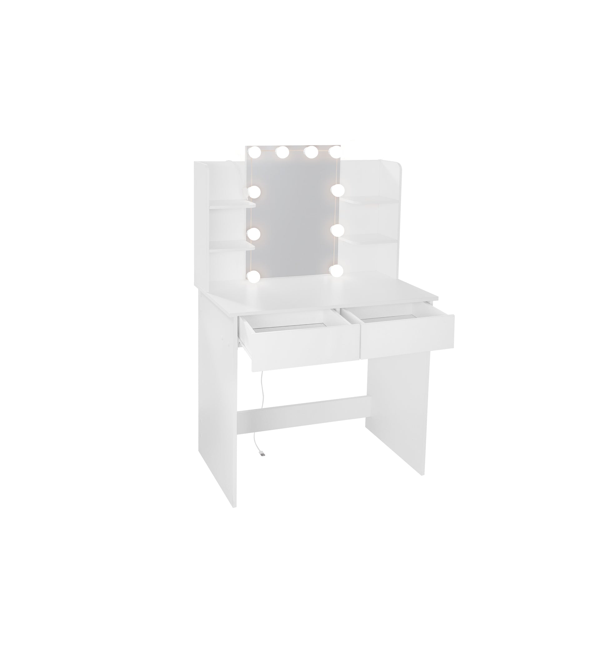 Makeup Vanity Desk With Led Lighted Mirror ,Dressing Table Set With 2 Large Drawers 10 Led Light ,White Color White Primary Living Space Modern Particle Board