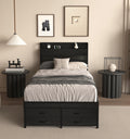 Twin Bed Frames With Headboard, Twin Size Bed Frames With Storage Drawers, Twin Bed, Black Metal Platform Bed Frame, Single Bed Frame, No Box Spring Needed Black Mdf Metal