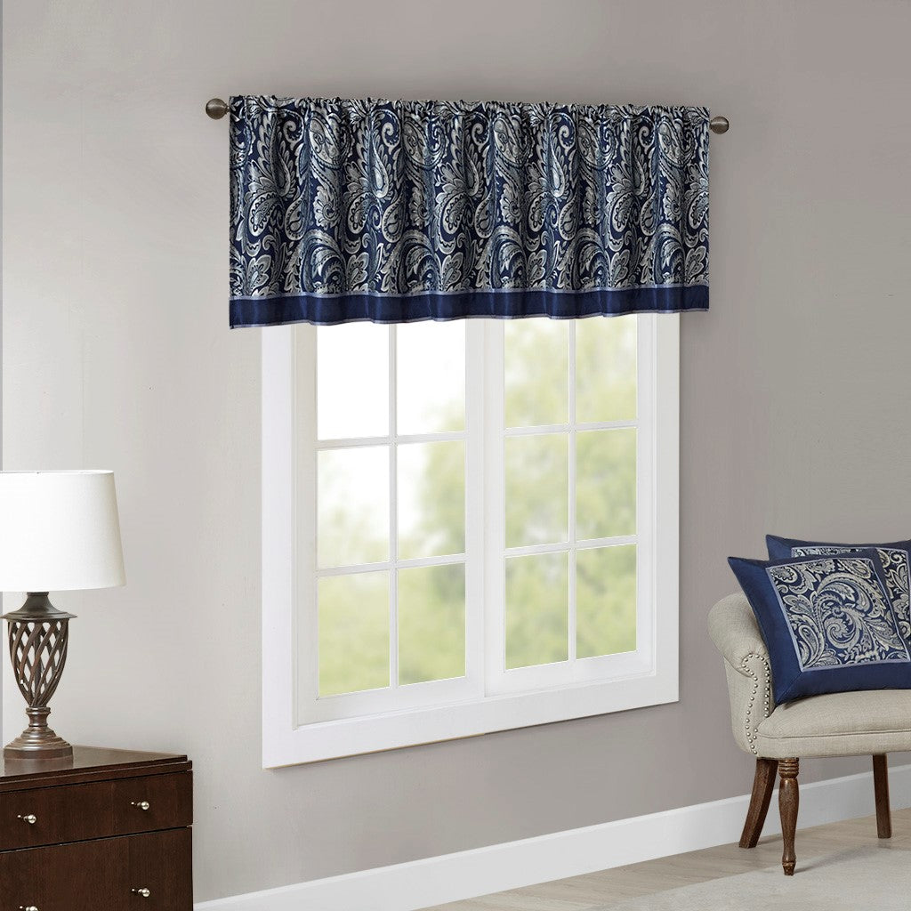 Jacquard Window Valance Navy 50X18" Navy Polyester