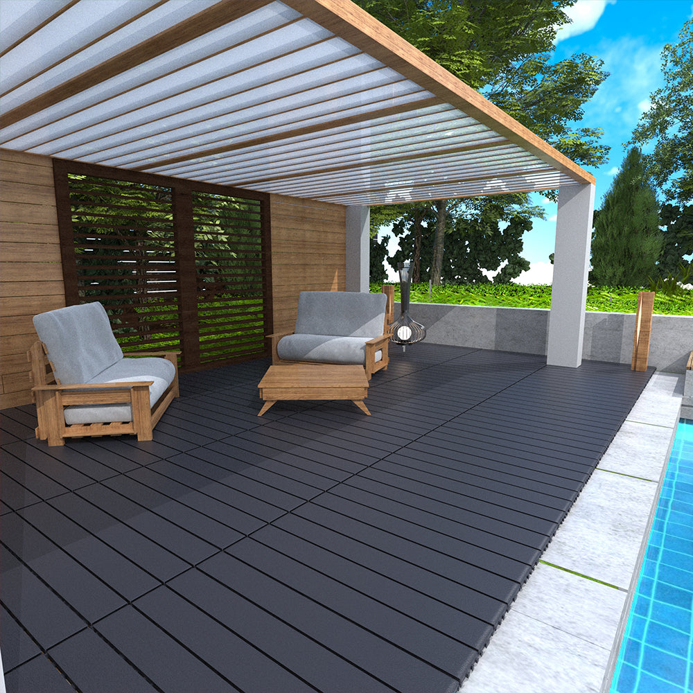 2Ft Patio Deck Tiles, Diy Module Interlocking Decking Tiles Floor Tile,Easy And Quick Installation Court Tiles For Porch Poolside Balcony Backyard 24Pcs Dark Gray Grey Polypropylene