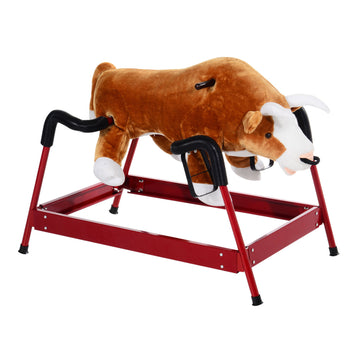 Qaba Kids Spring Rocking Horse Rodeo Bull Style With Realistic Sounds For Children Over 3 Years Old Brown Plush