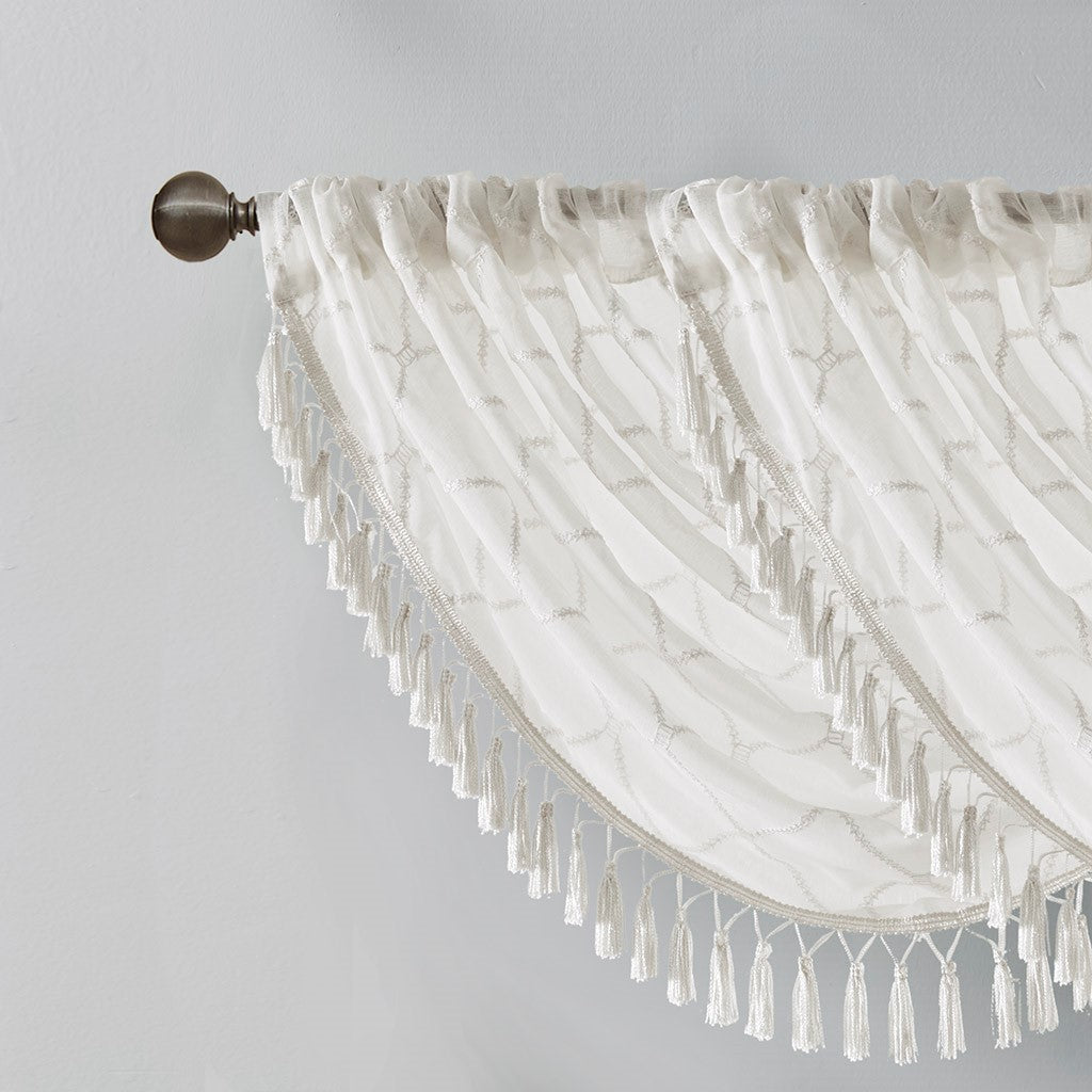 Diamond Sheer Embroidered Waterfall Valance White 38X46" White Polyester