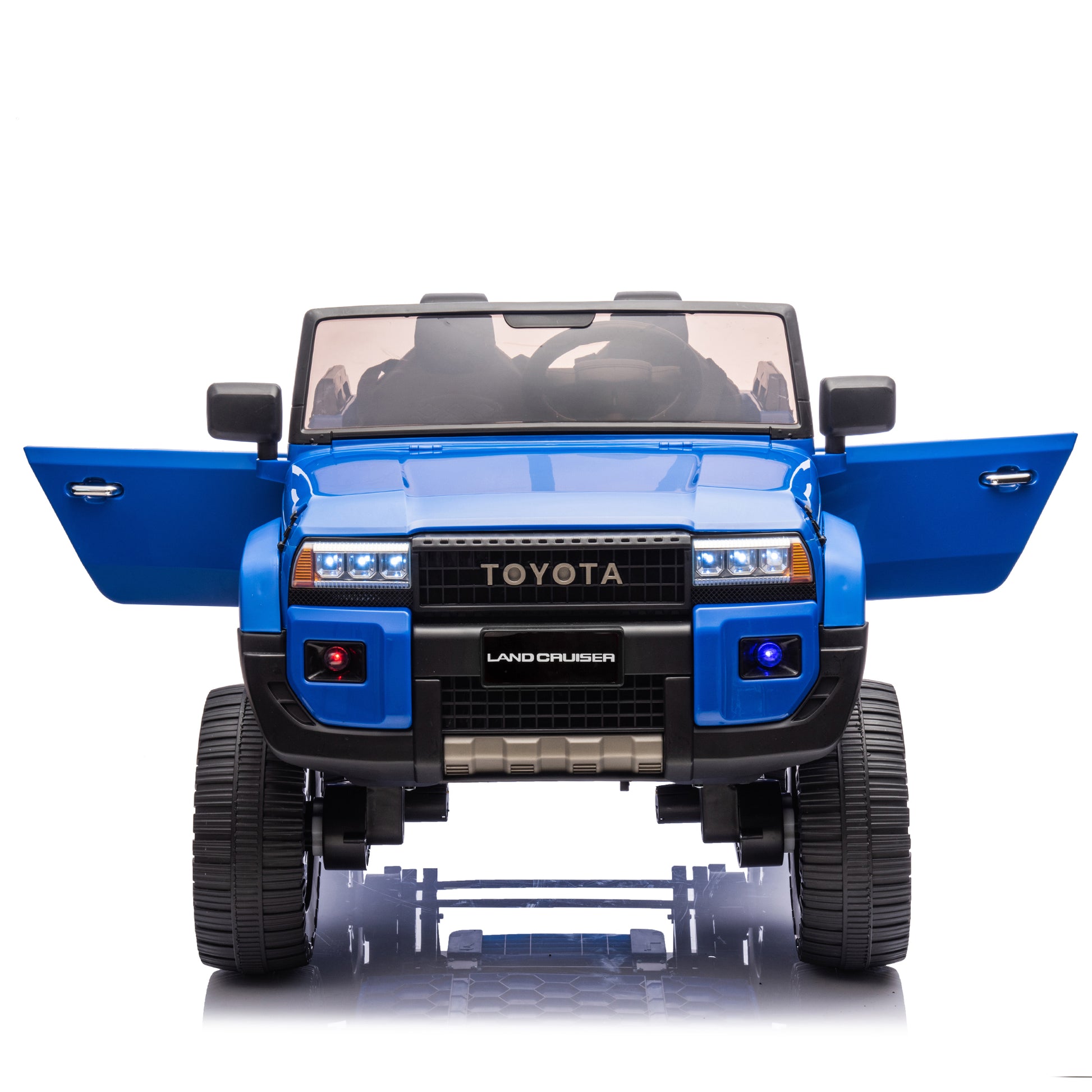 24V Two Seater Kids Ride On Car W Parents Remote Control, Licensed Toyota Lc250,2Wd,110W Motors,With Shovel,Three Point Seat Belt,Slow Start,Speed Adjustment,Bluetooth,Music For Kids Aged 3 . Blue 100 149 Lbs Polypropylene