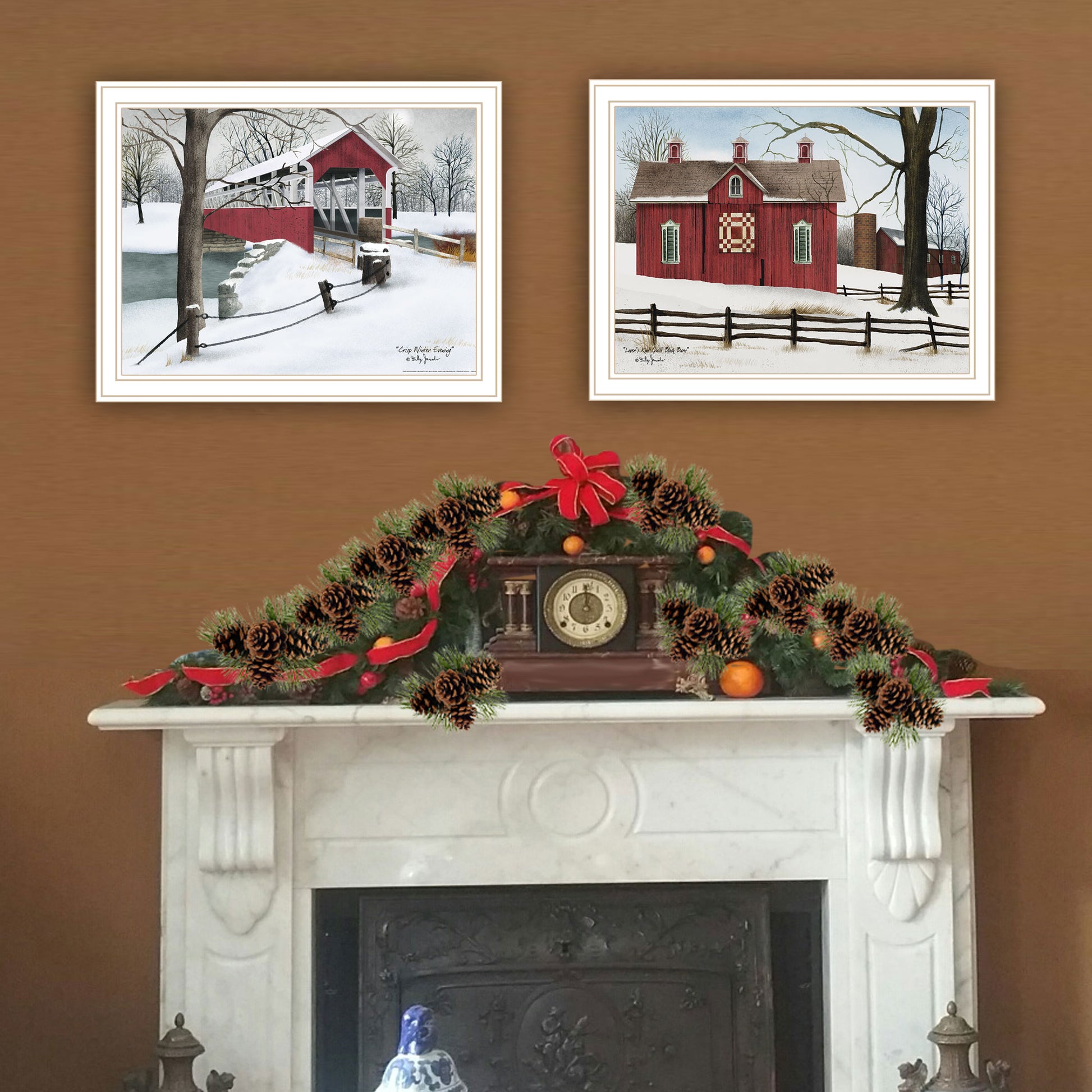 2 Piece Vignette Lovers Knot Quilt Barn, Covered Bridge White Framed Wall Art For Living Room, Bedroom Wall Art Print For Home Decor By Billy Jacobs Multi Wood Paper