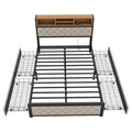 Metal Full Size Platform Bed With 4 Drawers, Upholstered Headboard And Footboard, Sockets And Usb Ports, Beige Full Beige Black Fabric Metal