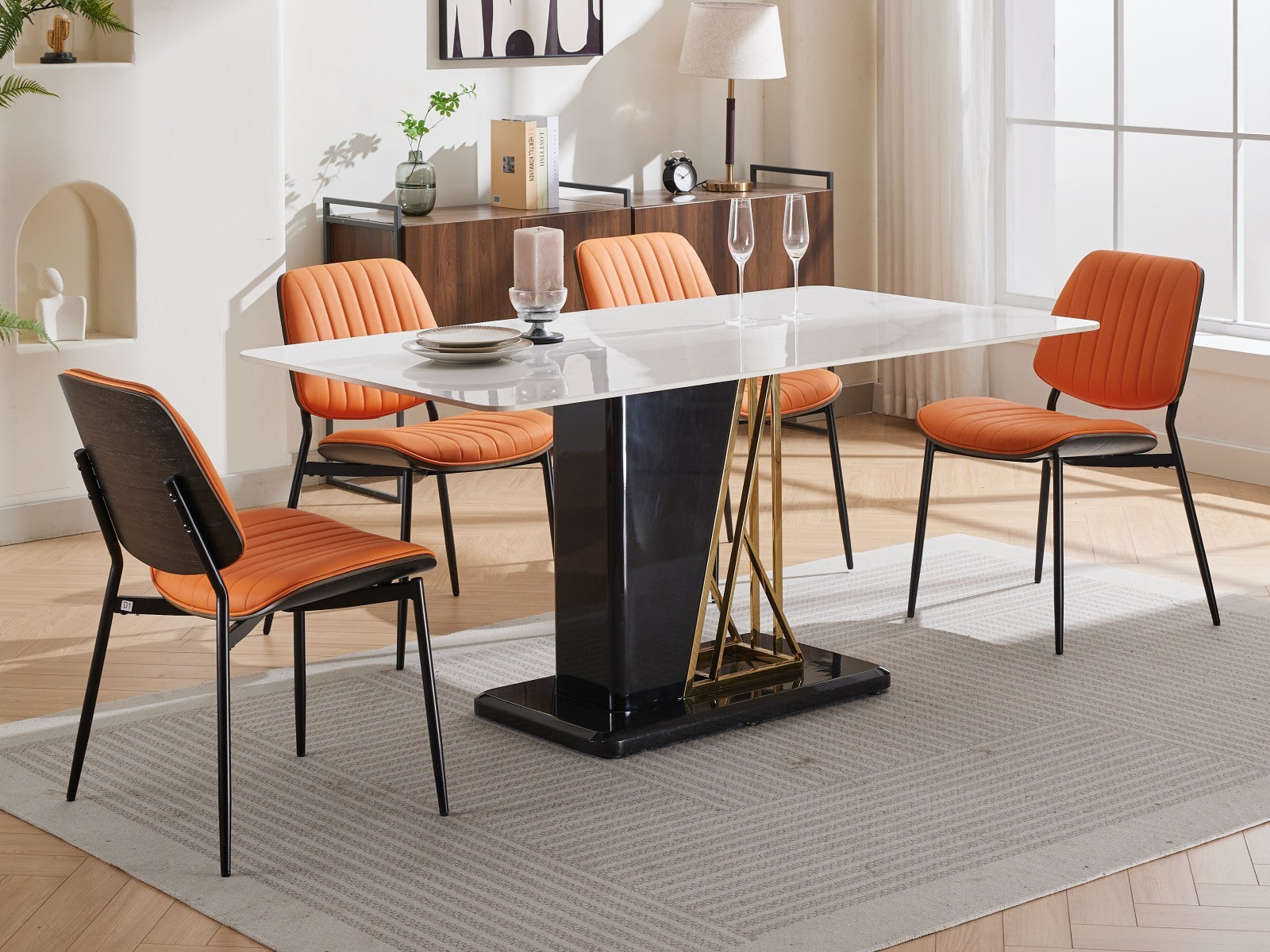 Dining Chairs Set Of 2 Mid Century Modern Retro Faux Leather Chair With Walnut Bentwood Back Upholstered Seat Metal Legs Adjustable Foot For Kitchen Dining Room Chairs Orange Pu Orange Dining Room Classic Set Of 2 Foam Pu Leather