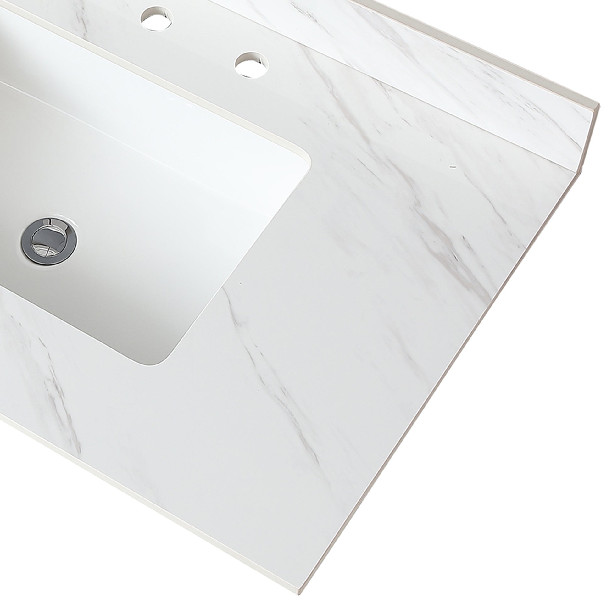 37 Inch Marble Vanity Top, White Vanity Top With Pre Drilled Faucet Holes, Bathroom Vanity Top With Undermount Rectangular Middle Sink And 4" Height Backsplash, Bianco Carrara Venato White Bathroom Sintered Stone