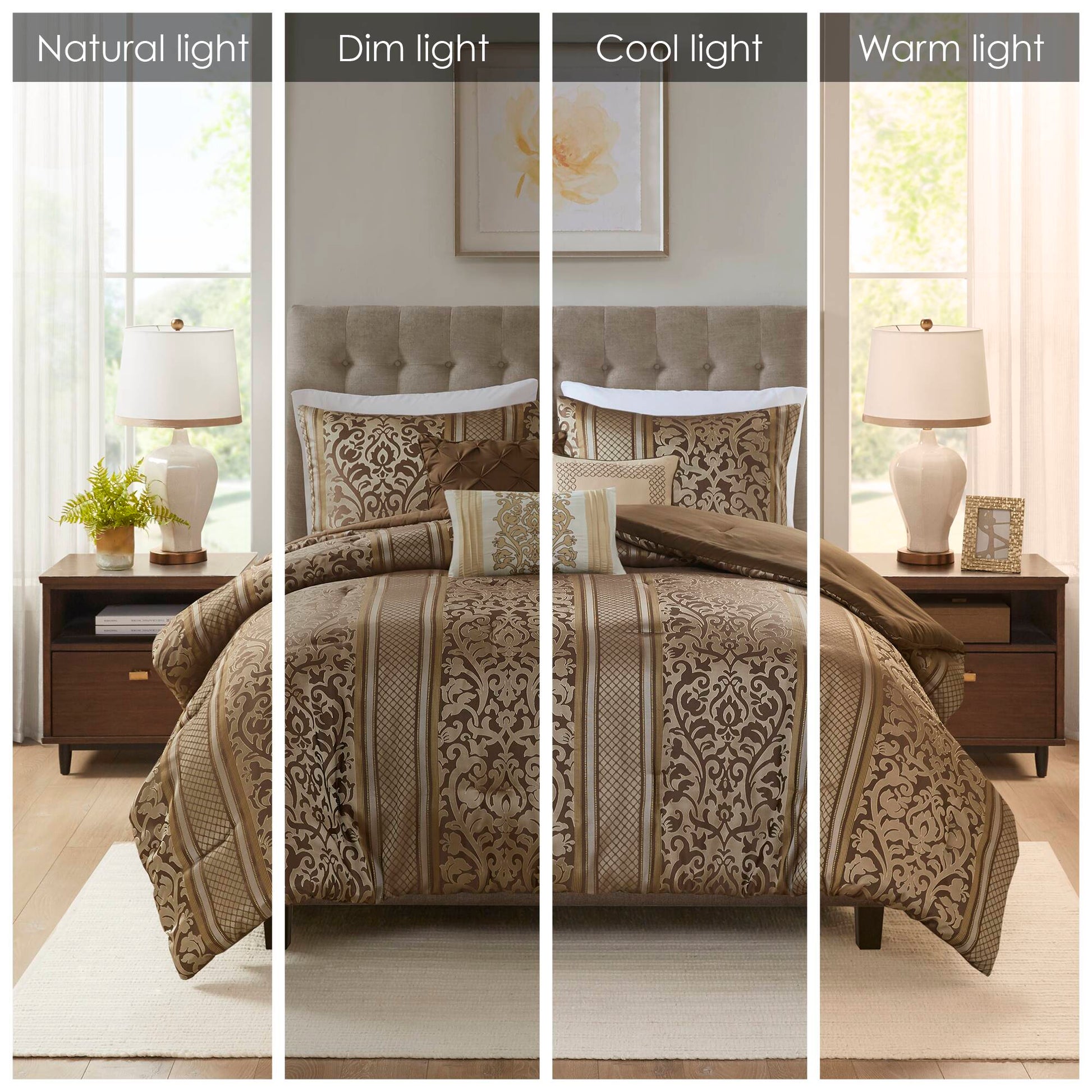 6 Piece Jacquard Comforter Set With Throw Pillows King Cal King Multicolor Polyester