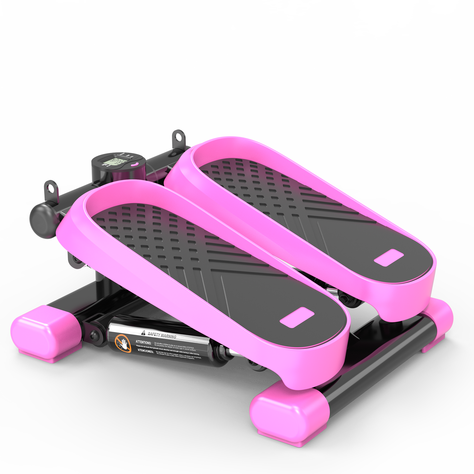Home Office Exercise 330Lbs Capacity Mini Stepper With Resistance Bands And Lcd Monitor Pink Black Steel