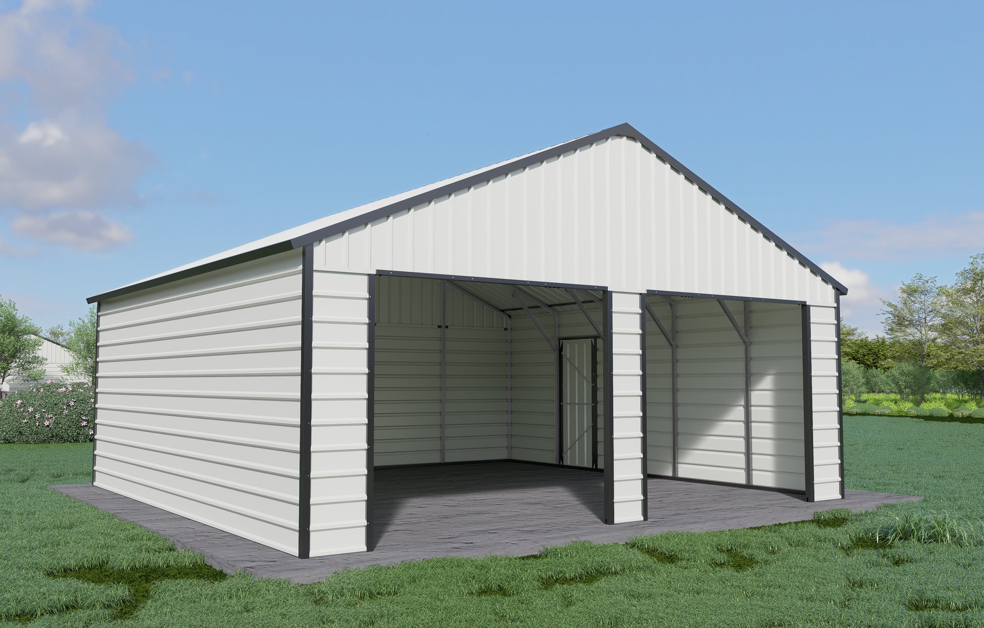 23Ft X 22Ft Double Garage Metal Shed With Side Entry Door White Garden & Outdoor Metal