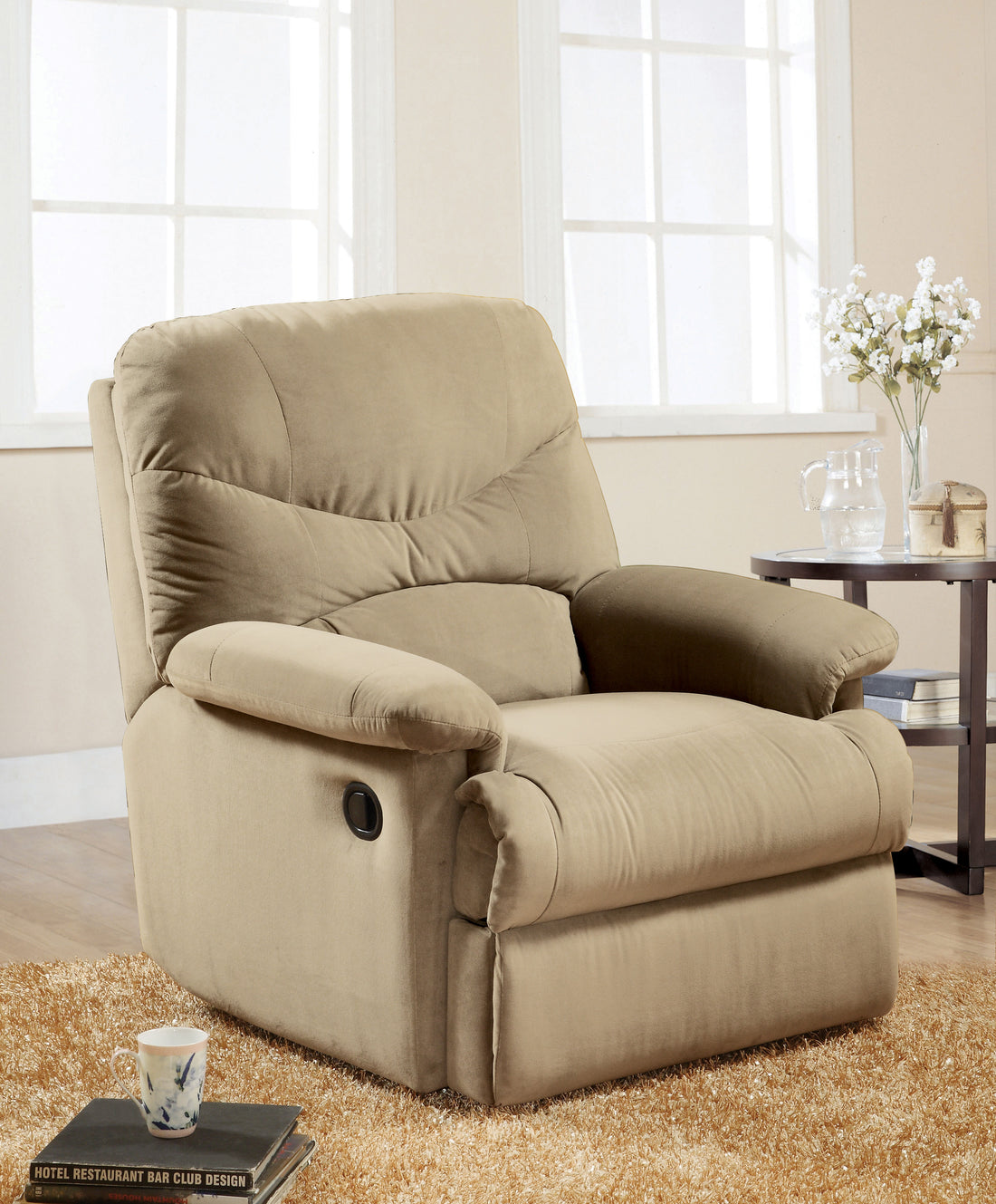 Arcadia Beige Microfiber Motion Recliner Beige Microfiber