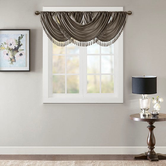 Faux Silk Waterfall Embellished Valance Pewter 38X46" Pewter Polyester