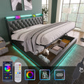 Full Size Upholstered Bed, 360 Surround Led Function, Buttons Apps Remote Control, Hydraulic Storage Bed With Usb Type C Charging, Black,Pu Without Mattress Full Black Pu