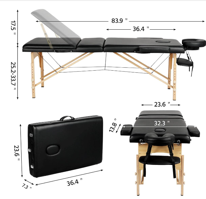 Massage Table Portable Massage Bed Lash Bed With Carrying Case Spa Table Height Adjustable, Salon Bed Face Cradle Bed Black Faux Leather