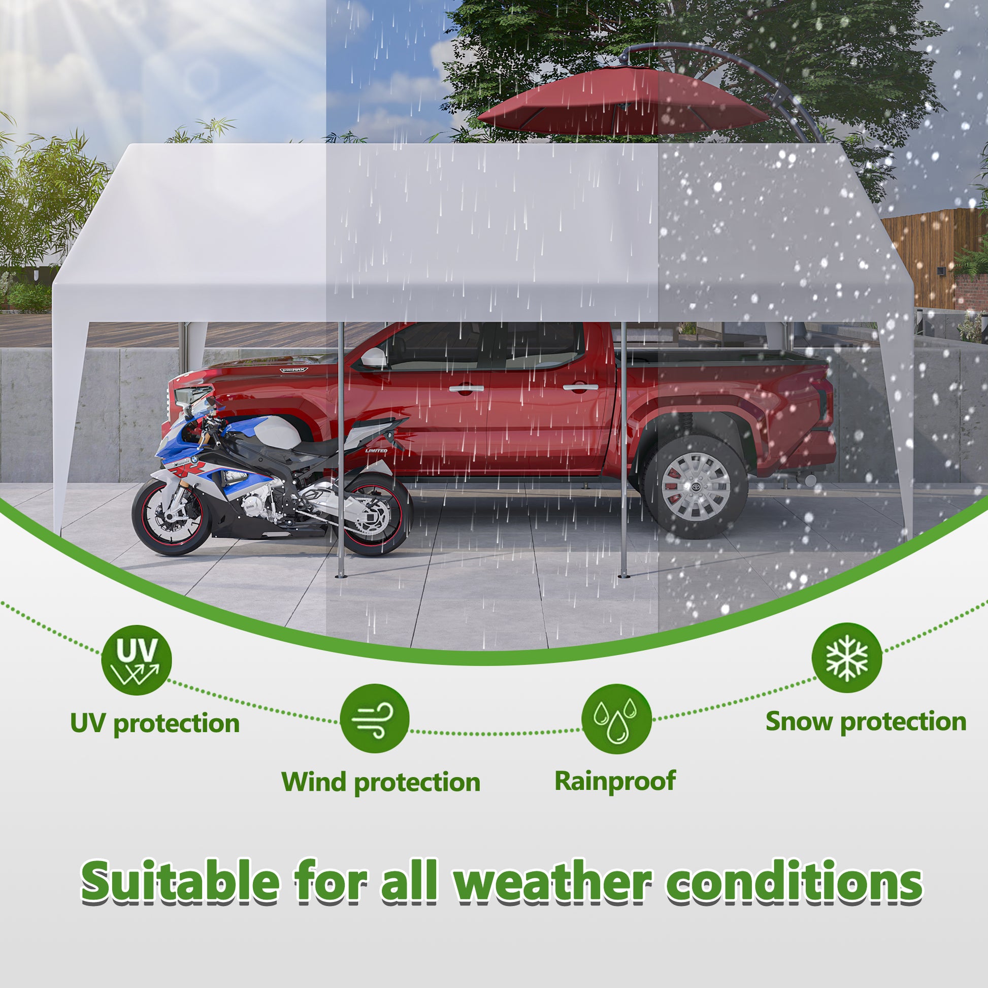 13X20 Heavy Duty Steel Carport Storage Canopy Garage Tent W Removable Sidewalls White Metal