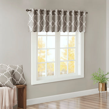 Fretwork Print Grommet Top Window Valance Grey White 50X18" Grey White Polyester