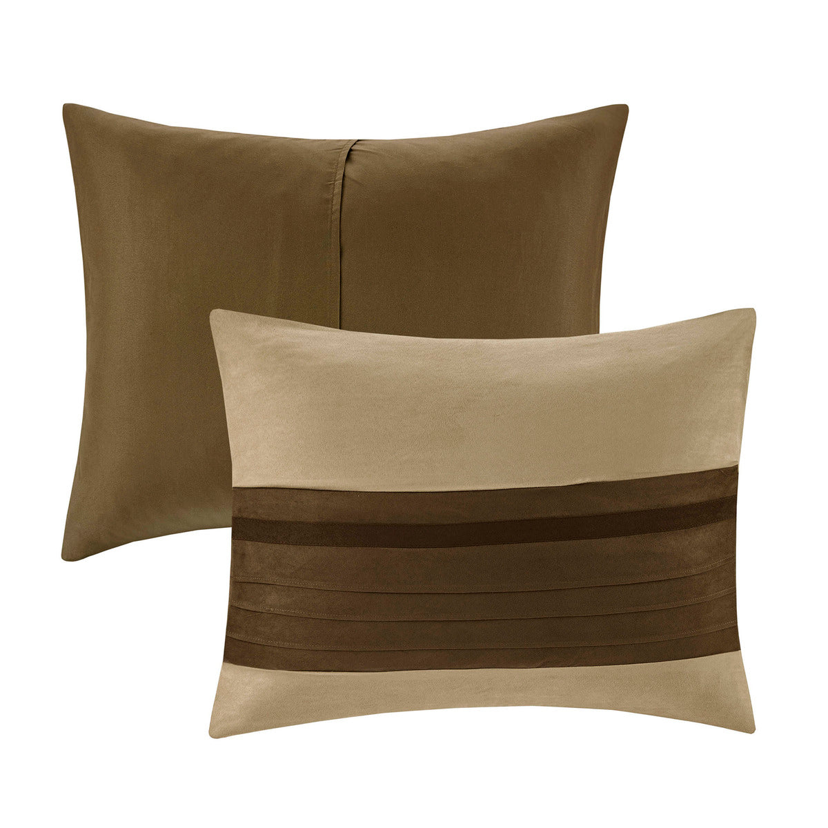 7 Pc Pieced Faux Suede Comforter Set Natural Full Full Natural Polyester
