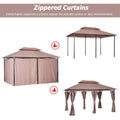 Outsunny 10' X 13' Patio Gazebo, Outdoor Gazebo Canopy Shelter With Curtains, Vented Roof, Steel Frame For Garden, Lawn, Backyard And Deck, Khaki Khaki Steel