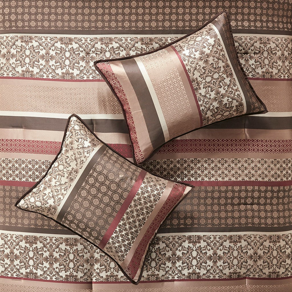 7 Piece Comforter Set Red Cal King California King Red Polyester