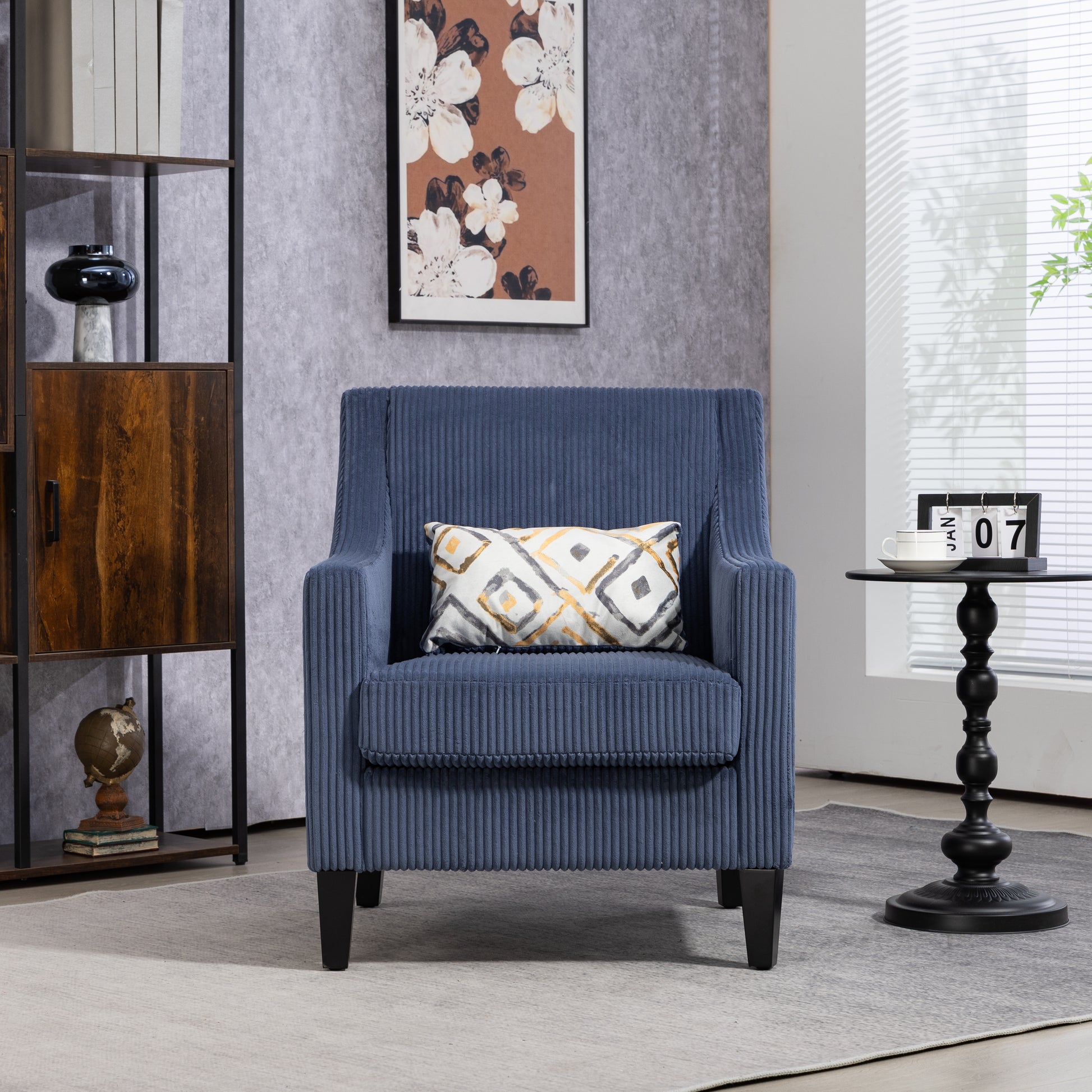 Coolmore Modern Accent Chair,Upholstered Armchair With Scooped Arms For Bedroom,Apartment,Studio,Office,Waiting Room Blue Corduroy Blue Primary Living Space Foam Corduroy