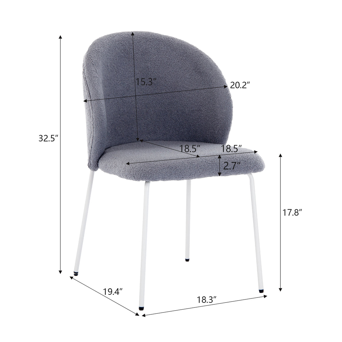 Heng Ming Iron Footed Dining Chair With Adjustable Foot Pads. Suitable For Dining Room, Living Room, Study Room,Set Of 2 Light Gray Wood