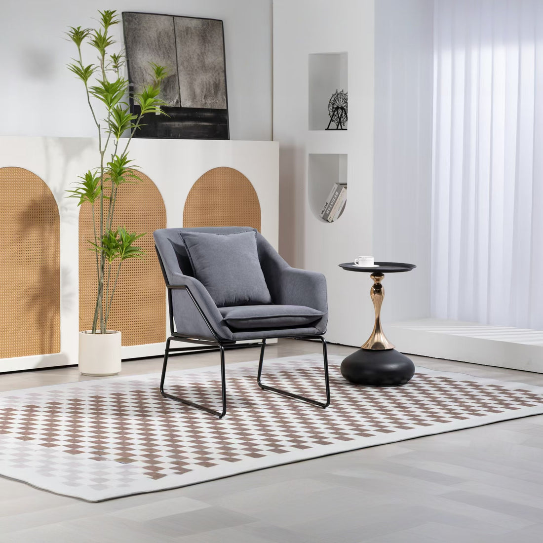 Modern Velvet Desk Chair ,Metal Legs Upholstered Accent Arm Chair For Living Room Bedroom Small Spaces Home Office,Grey Grey Dining Room Foam Velvet