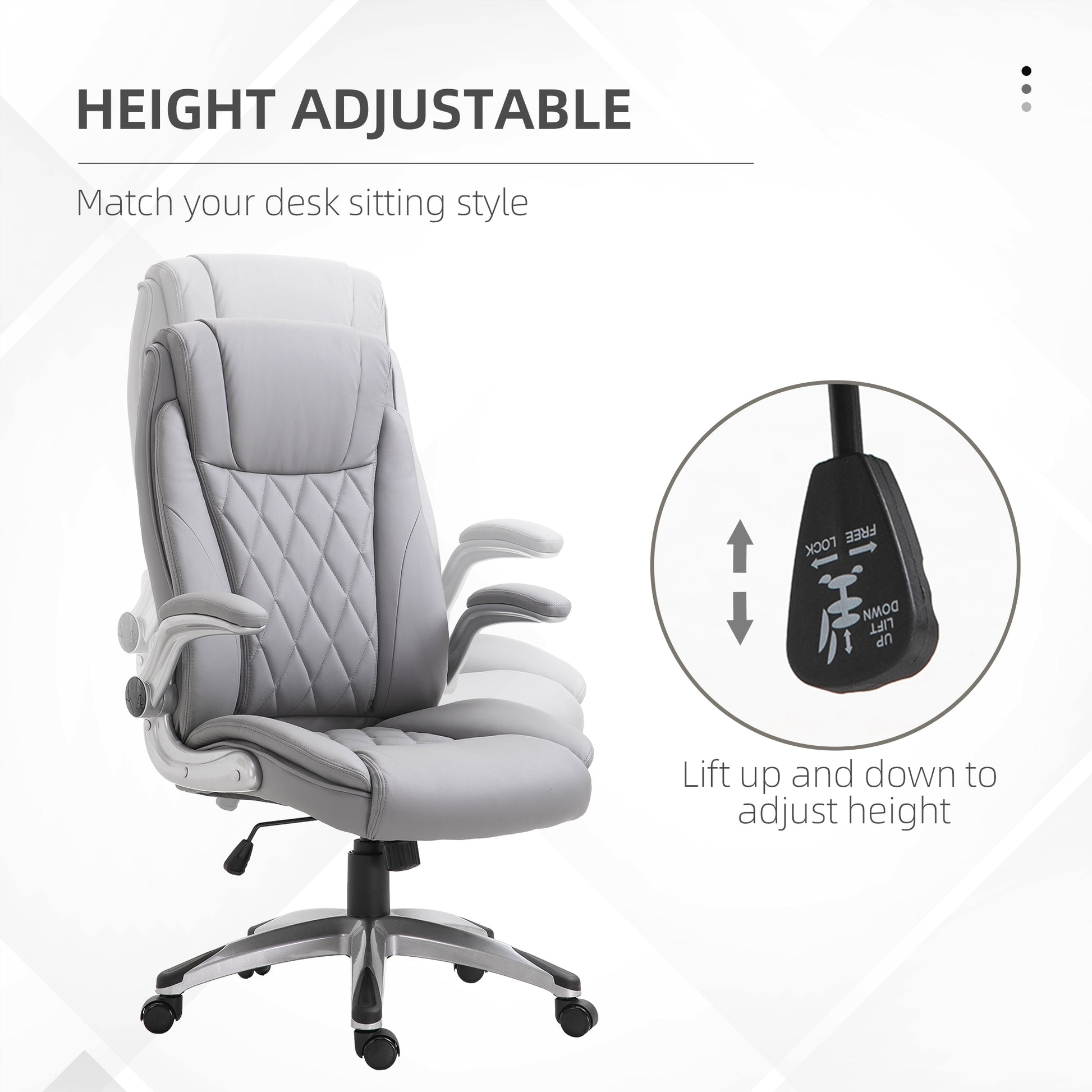Vinsetto High Back 360 Swivel Ergonomic Home Office Chair With Flip Up Arms, Faux Leather Computer Desk Rocking Chair, Grey Grey Pu Leather