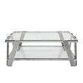 Modern Stainless Steel Coffee Table Set Set Of 3 , Double Layer Clear Tempered Glass Table Top, Coffee Table & Two End Side Table 3 Pieces Sets For Living Room Home Office, Silver Clear,Silver