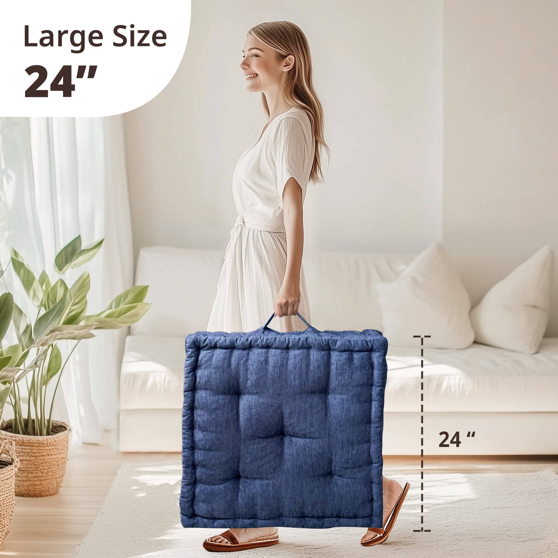 Poly Chenille Square Floor Pillow Cushion 24X24" Navy Blue Polyester