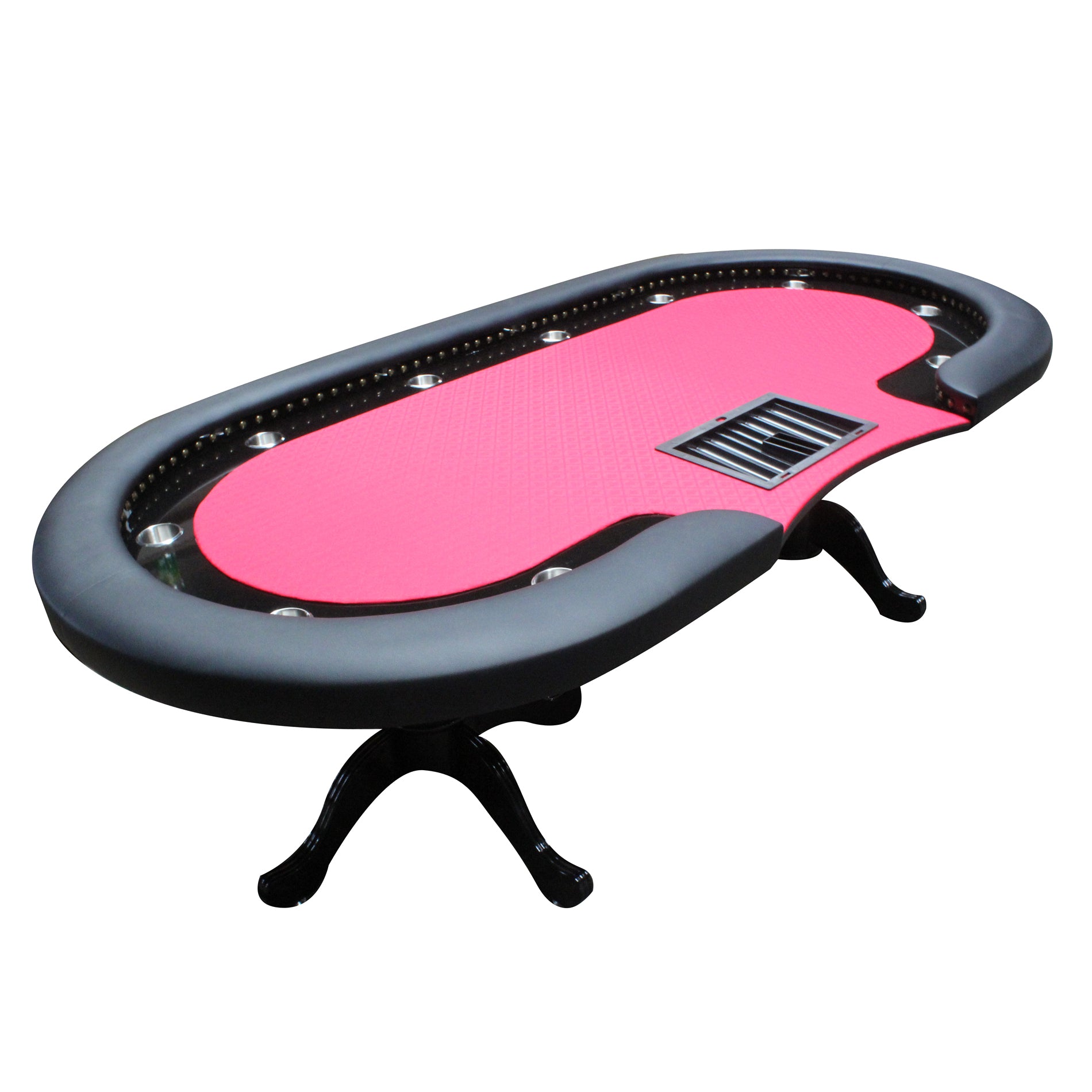 96" Poker Table For 10 Players Casino Game Texas Hold'Em Premium Oval With Round Stud Rivet Decorate Waterproof Cloth Chip Tray Cup Holders Red Red Primary Living Space Modern Plastic,Tech