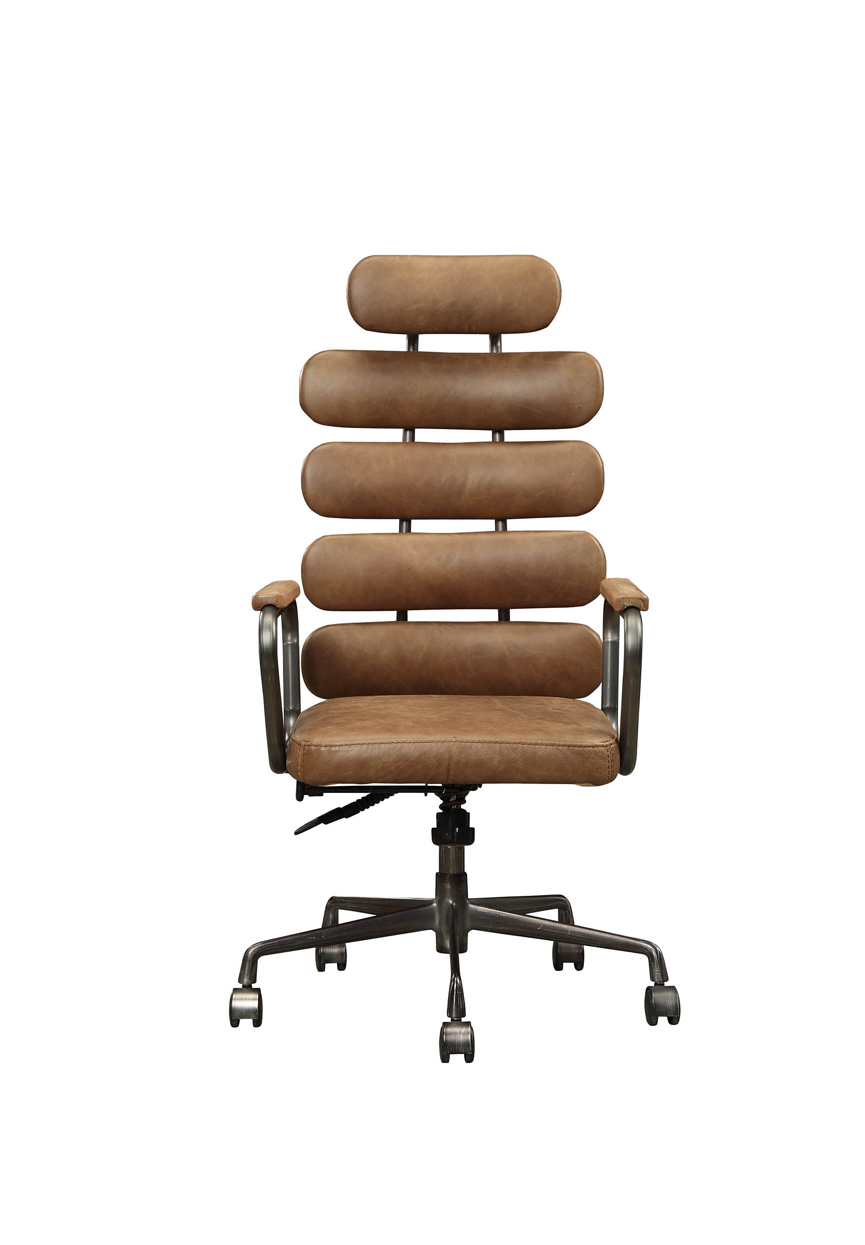 Retro Brown Swivel Office Chair With Pneumatic Lift Caster Wood Solid Brown Office Office Chairs Solid Back Swivel Genuine Leather