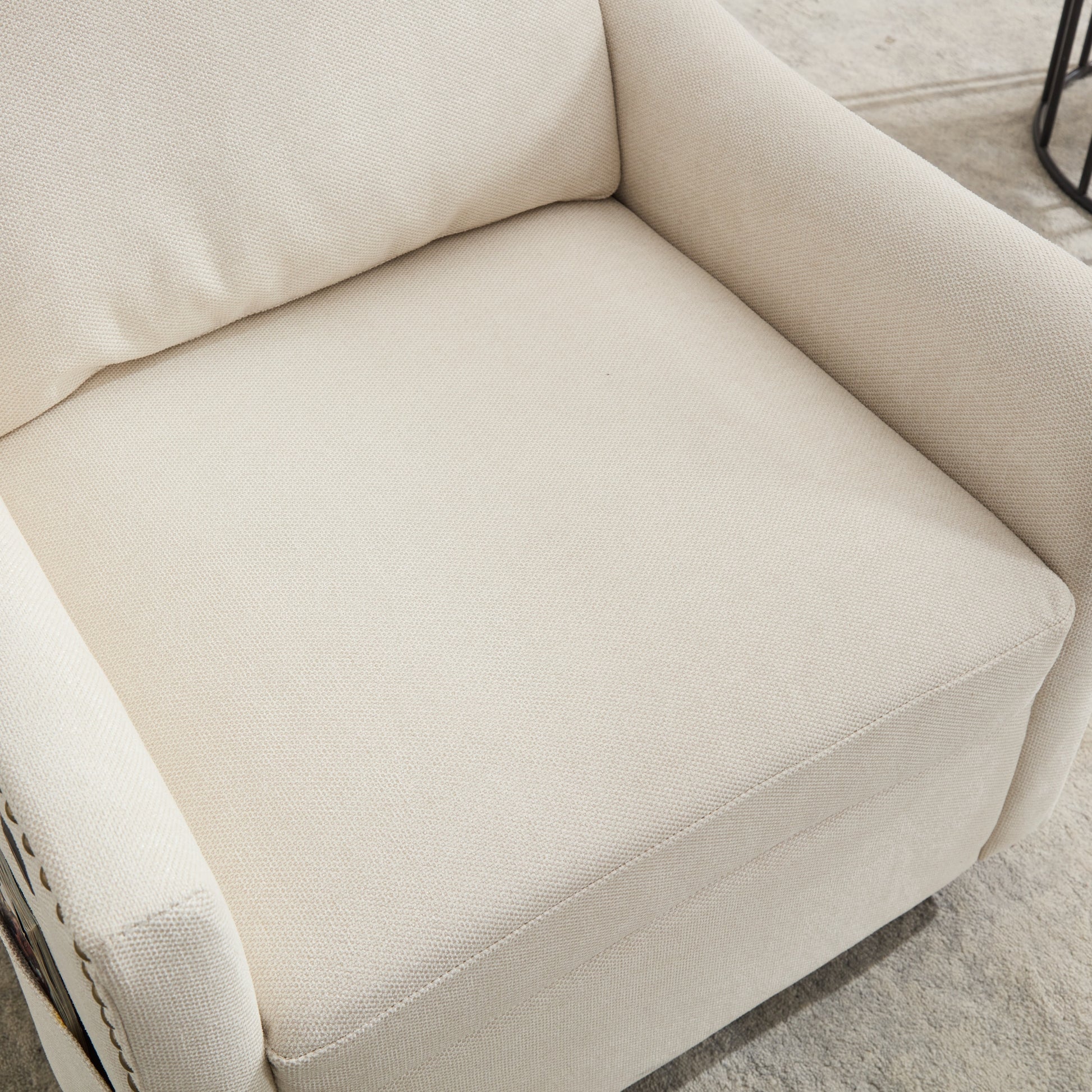 Cream White Fabric Swivel Rotating Accent Chair With Usb And Magazine Book For Living Room And Hotel Bed Room Cream White White Primary Living Space American Design,Classic,Modern Pine Foam Wood Fabric