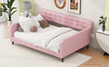 Full Size Upholstered Tufted Daybed With 4 Support Legs, Pink Box Spring Not Required Full Pink Wood Bedroom Daybeds Linen Upholstered