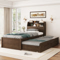 Twin Size Wooden Led Platform Bed With Trundle, With Storage Headboard, With Drawers, Brown Twin Brown Plywood