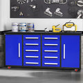 7Ft Storage Cabinets With Workbench 10 Drawers & 2 Cabinets Blue Blue Steel