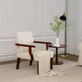 Fabric Accent Arm Chair Set Of 2 With Round Wood Table Beige Fabric