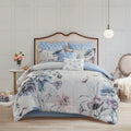 8 Piece Cotton Printed Comforter Set Blue King King Blue Polyester