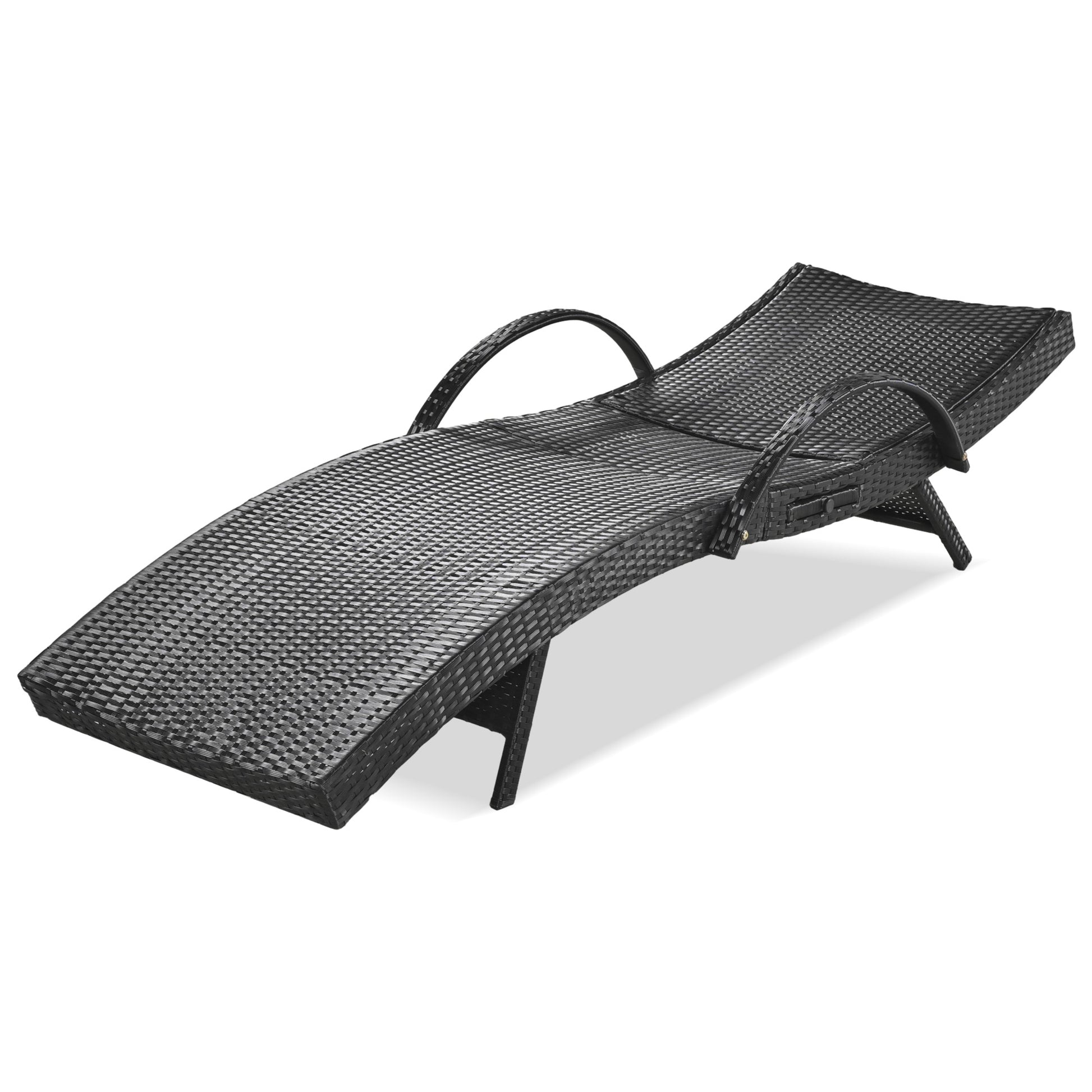 K&K 80'' Outdoor Wicker Chaise Lounge Chairs Set Of 2, Patio Rattan Reclining Chair Pull Out Side Table Adjustable Backrest Ergonomic Wave Design Pool Sunbathing Recliners, Black No Lounge Black
