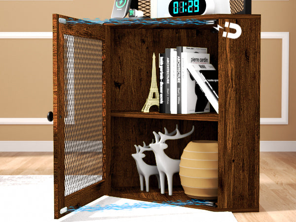 Corner Shelf With Doors, 65" Corner Cabinet With Shelves & Wine Glass Rack, 6 Tier Bookshelf Display Corner Shelves, Freestanding Corner Storage Stand For Kitchen, Living Room, Balcony Rustic Brown