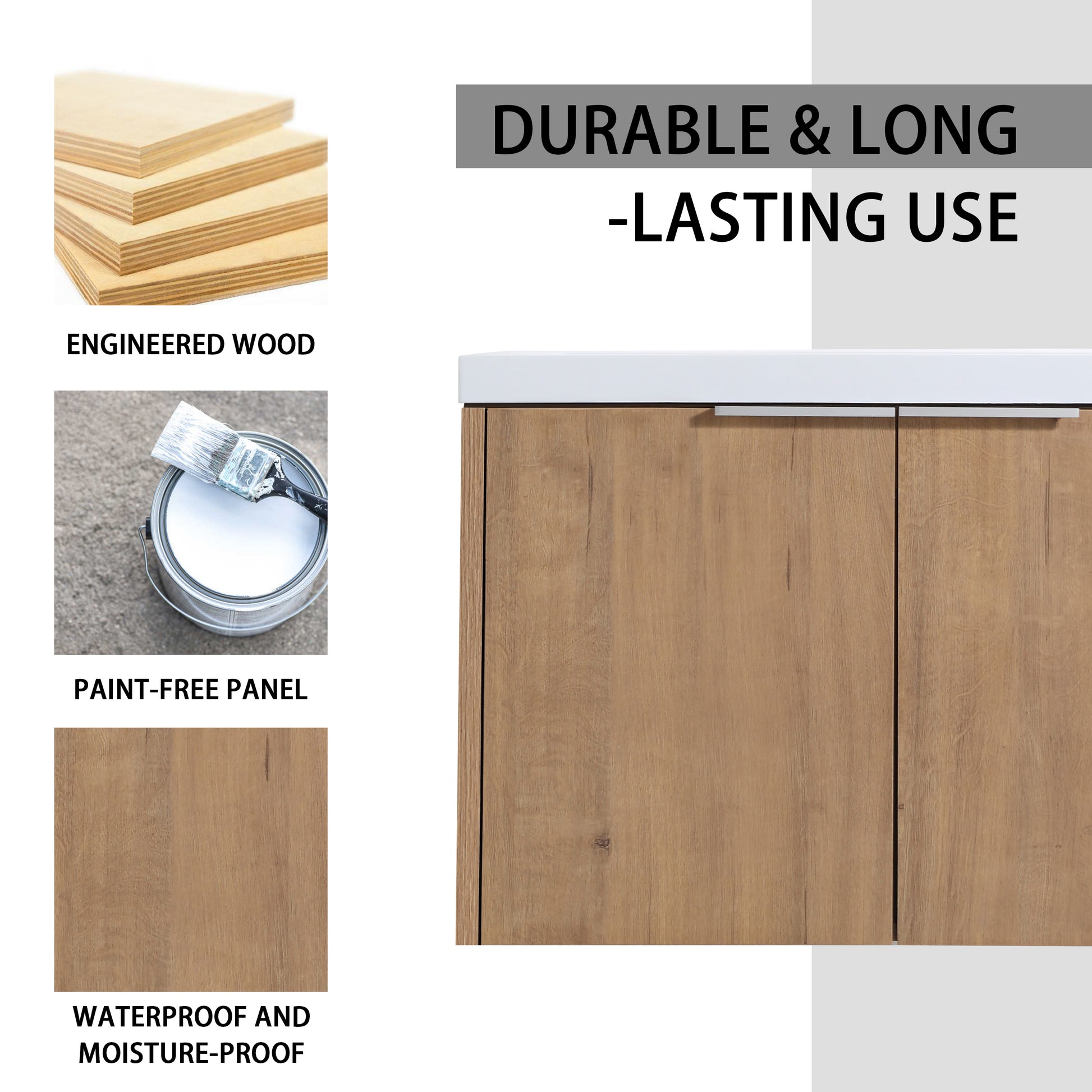 42" Wall Mounted Bathroom Vanity With Sink And Side Cabinet, Soft Close Doors,00112Imo 0630Imo 0612Gwh Combination Cabinet Kd Packing Imitative Oak Bathroom Modern Plywood Plywood