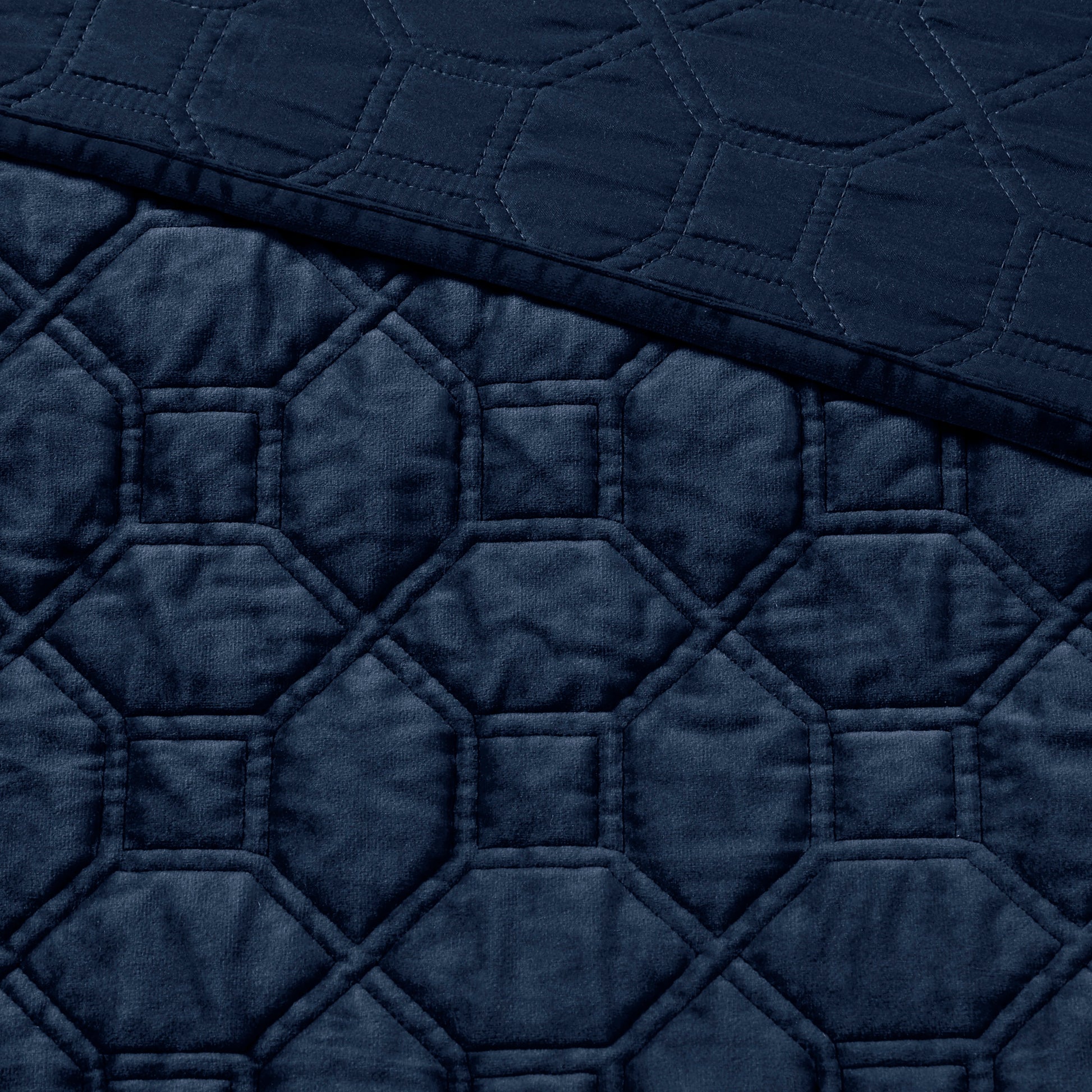 3 Piece Velvet Quilt Set Navy King Cal King King Navy Cotton