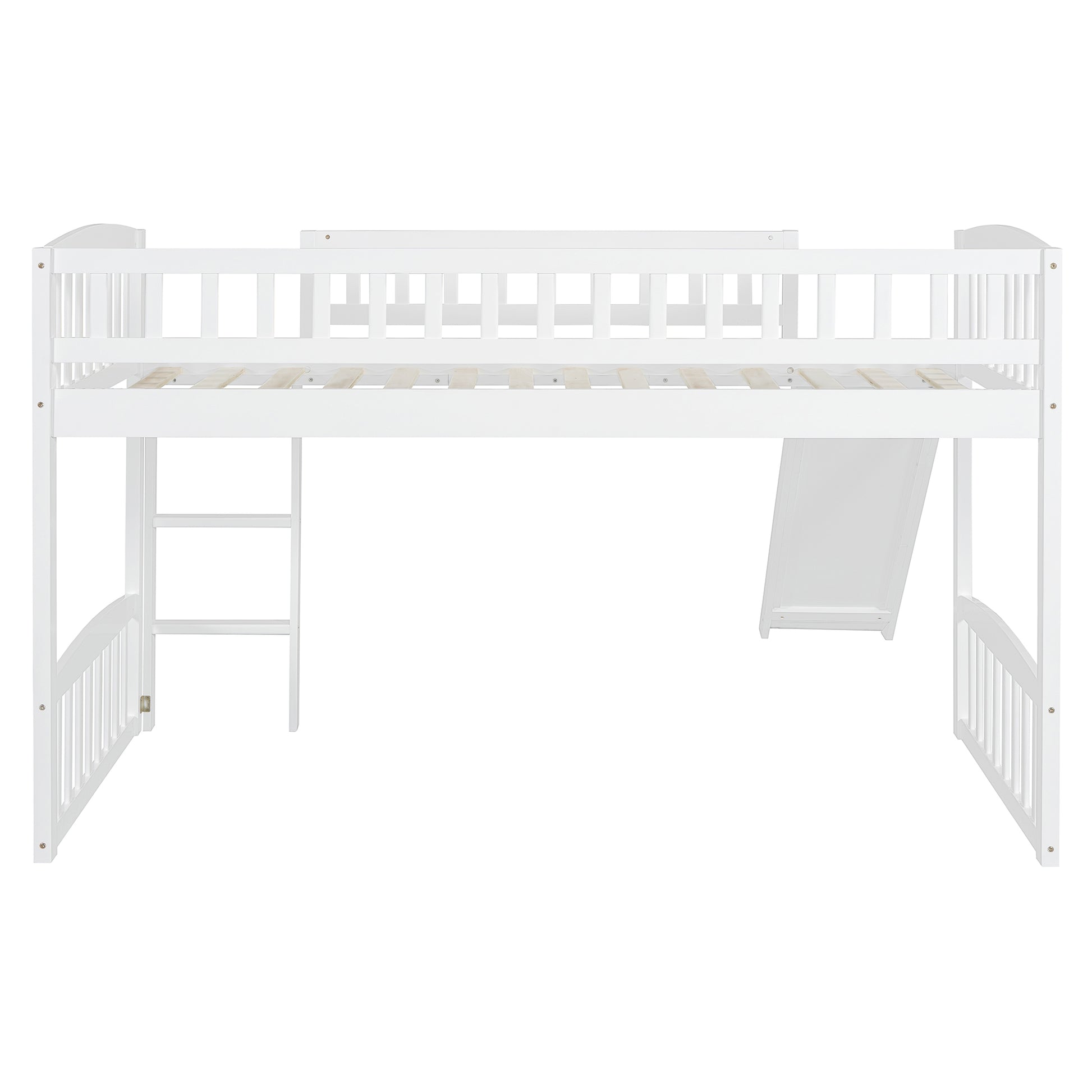 Twin Size Loft Bed With Slide And Ladder, White Old Sku: Lt000504Aak White Solid Wood