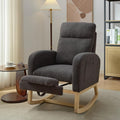 Modern Accent Rocking Chair Rocking Chair With Solid Wood Legs, Upholstered Nursery Glider Rocker, Comfy Armchair With Side Pocket, Living Room Lounge Arm Chair With High Backrest Teddy Gray Polyester Blend