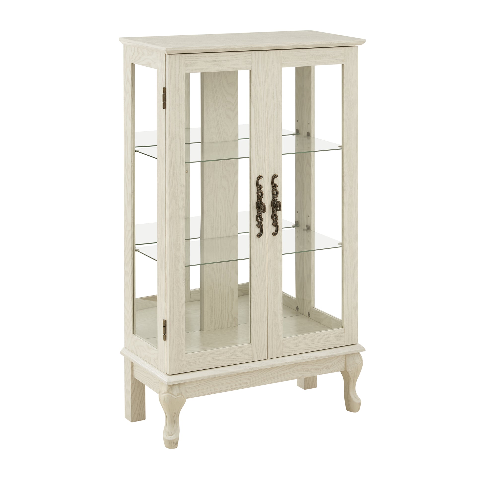 2 Doors Curio Cabinet With Tempered Glass Doors, Curio Cabinets With Mirrored Back Panel And Adjustable Shelves, Lighted Display Cabinet For Home, Office Light Bulb Included White White Mdf Glass