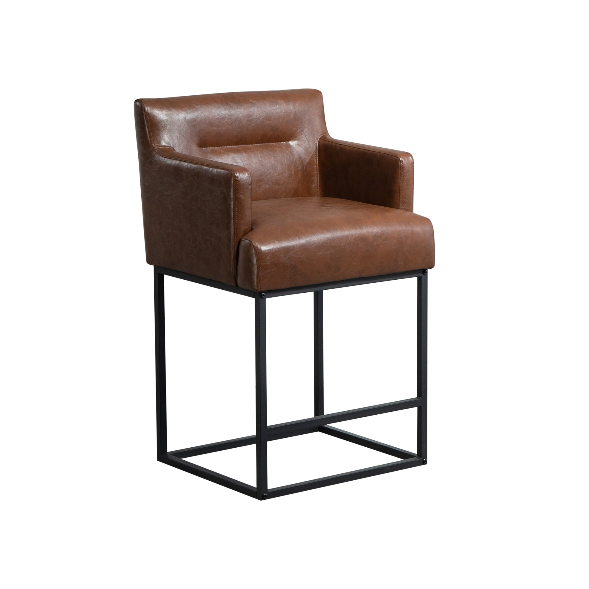 Coolmore Counter Height Bar Stools Set Of 2, Modern Square Bar Stool With Back, Black Metal Frames, Upholstered Bar Stools For Kitchen Island, Pub, Club Brown Pu Brown Pu Primary Living Space Foam Pu