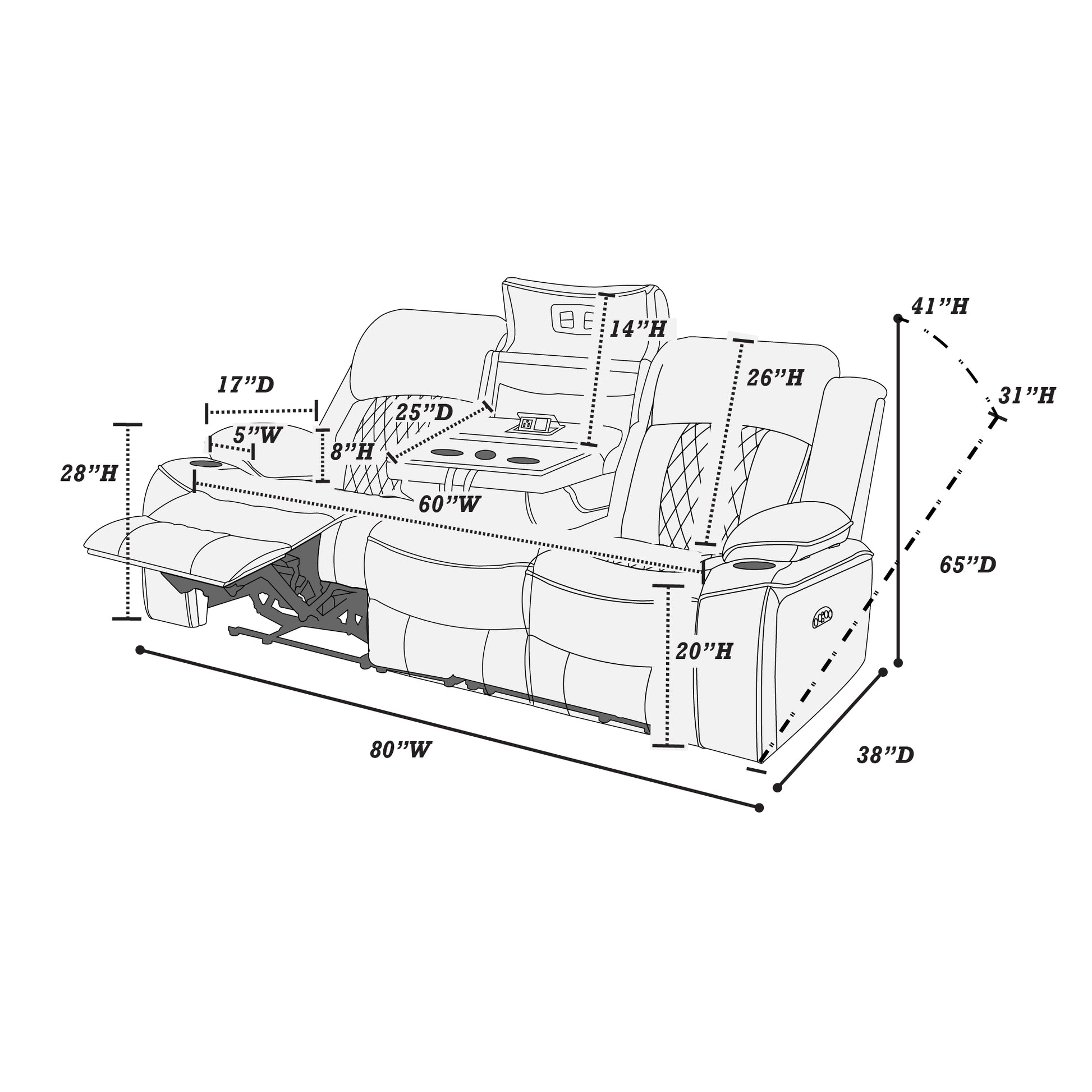 Power Motion Sofa 1Pc Contemporary Brown Color Gelstorage Arms W Cup Holder Living Room Furniture Brown Faux Leather Primary Living Space Cushion Back Contemporary,Modern Pillow Top Arms Metal & Wood 3 Seat